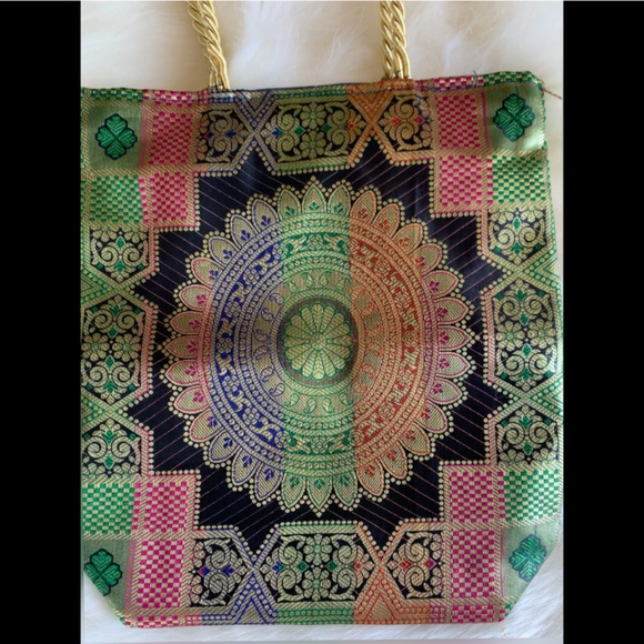 Hand Embroidered Gold Multicolored Tasseled Handbag - Picture 2 of 14